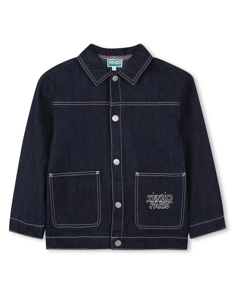 

Детская хлопковая куртка с вышивкой на спинке Kenzo Kids, темно-синий