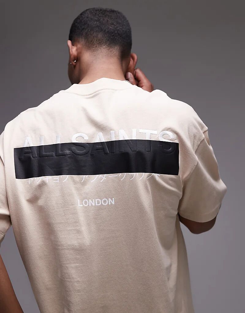 

Футболка AllSaints Redact с вышитым логотипом большого размера, цвет пыльно-светло-коричневый - КОРИЧНЕВЫЙ