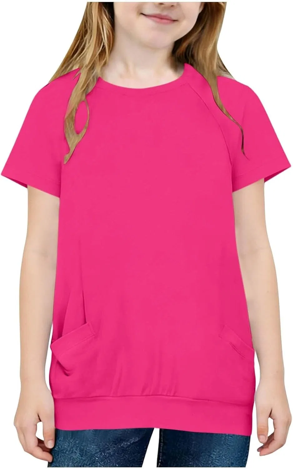 Футболка детская с коротким рукавом, карманом, Zzalalana, Hot Pink