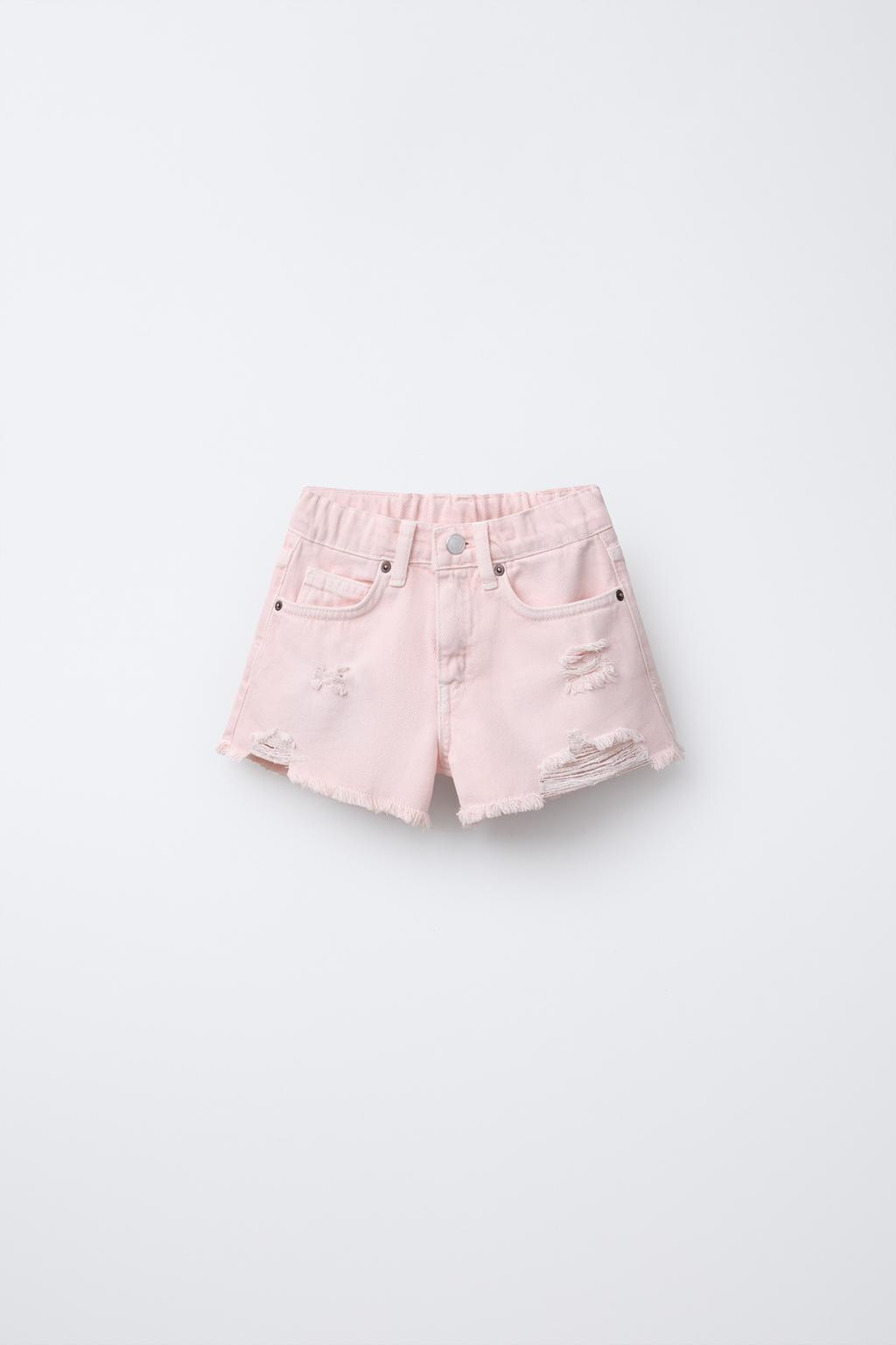 

Рваные джинсовые шорты-бермуды ZARA, розовый