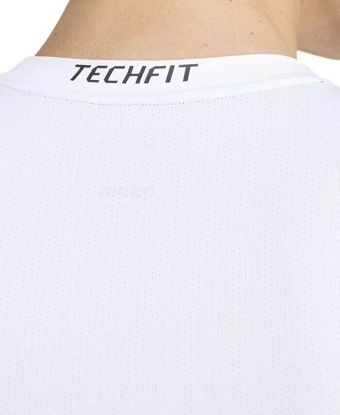 Мужская приталенная компрессионная футболка Tech-Fit с круглым вырезом adidas, белый — фото 3