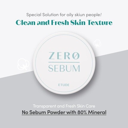 Etude Пудра для сушки кожи Zero Sebum Drying Powder 4 г, новая легкая рассыпчатая пудра для лица с контролем жирности кожи No Sebum, с 80% минералов, стойкая для фиксации или тонального крема, делает кожу пушистой 4 г — фото 2