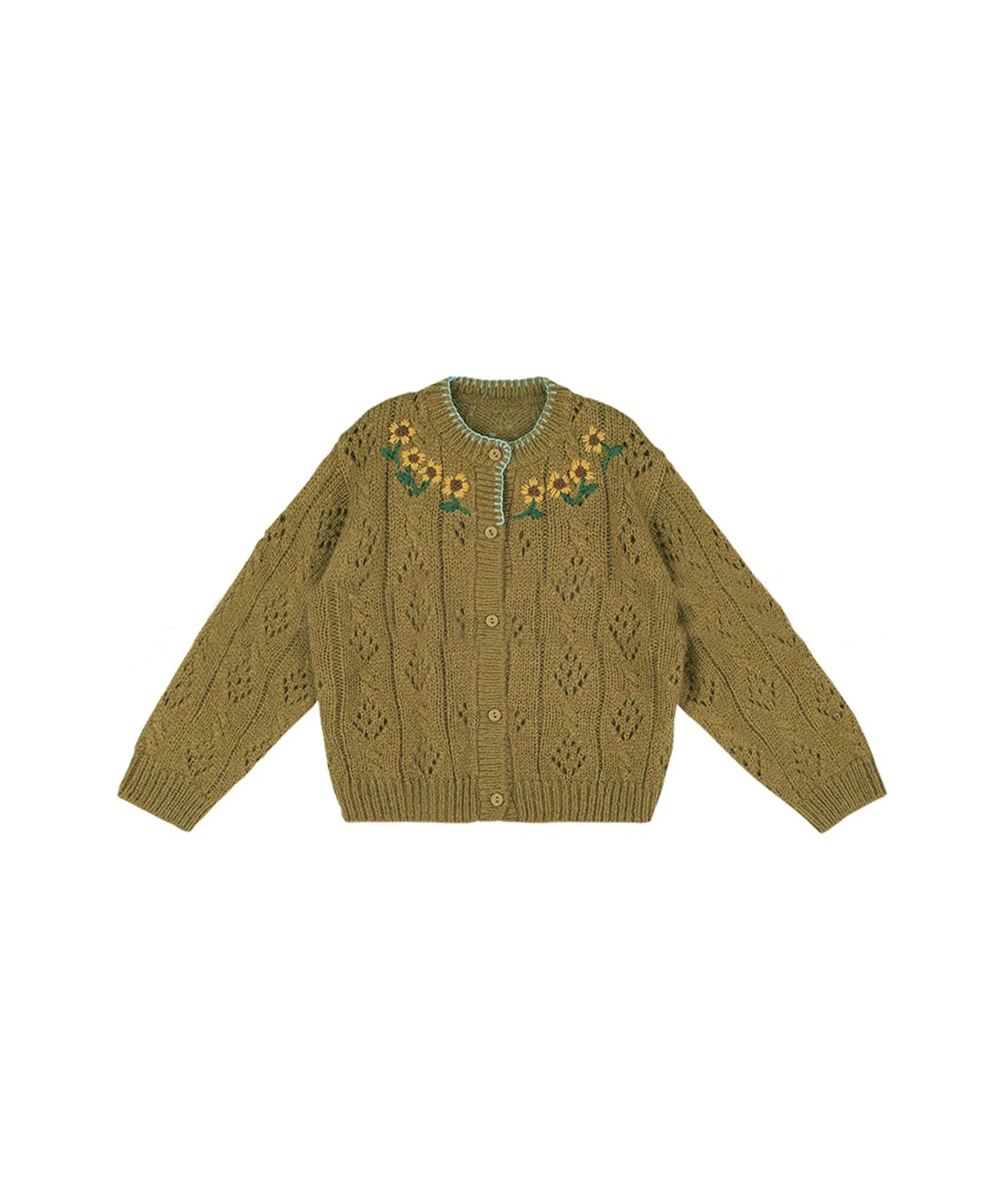 【aimoha-KIDS-】Детская одежда: вязаный кардиган с подсолнухами — фото 3