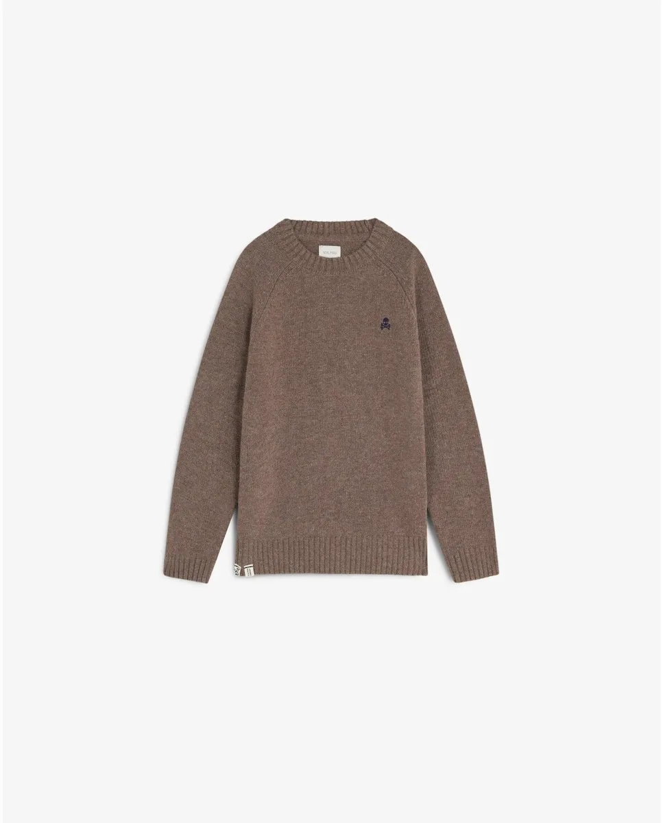 

Детский джемпер с вышитым контрастным логотипом и круглым вырезом Scalpers, коричневый