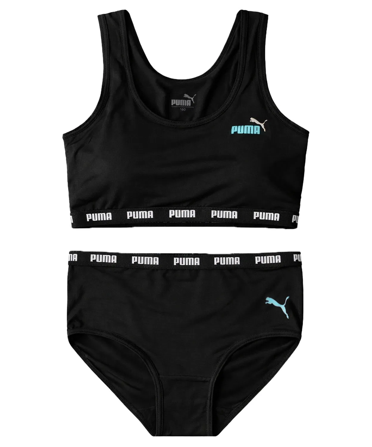 Спортивный бюстгальтер и шорты PUMA для девочек, набор из 2 предметов, полиэстер, чёрный