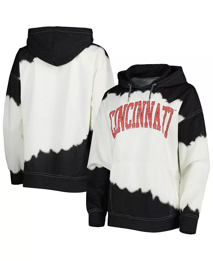 

Женская бело-черная рваная толстовка с капюшоном Cincinnati Bearcats For the Fun, окрашенная двойным погружением Gameday Couture