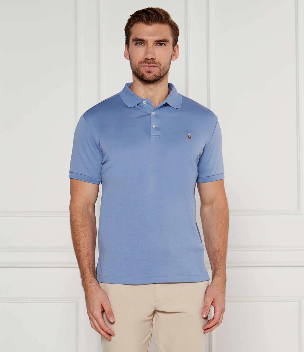 

Поло POLO RALPH LAUREN Custom slim fit, небесно-голубой
