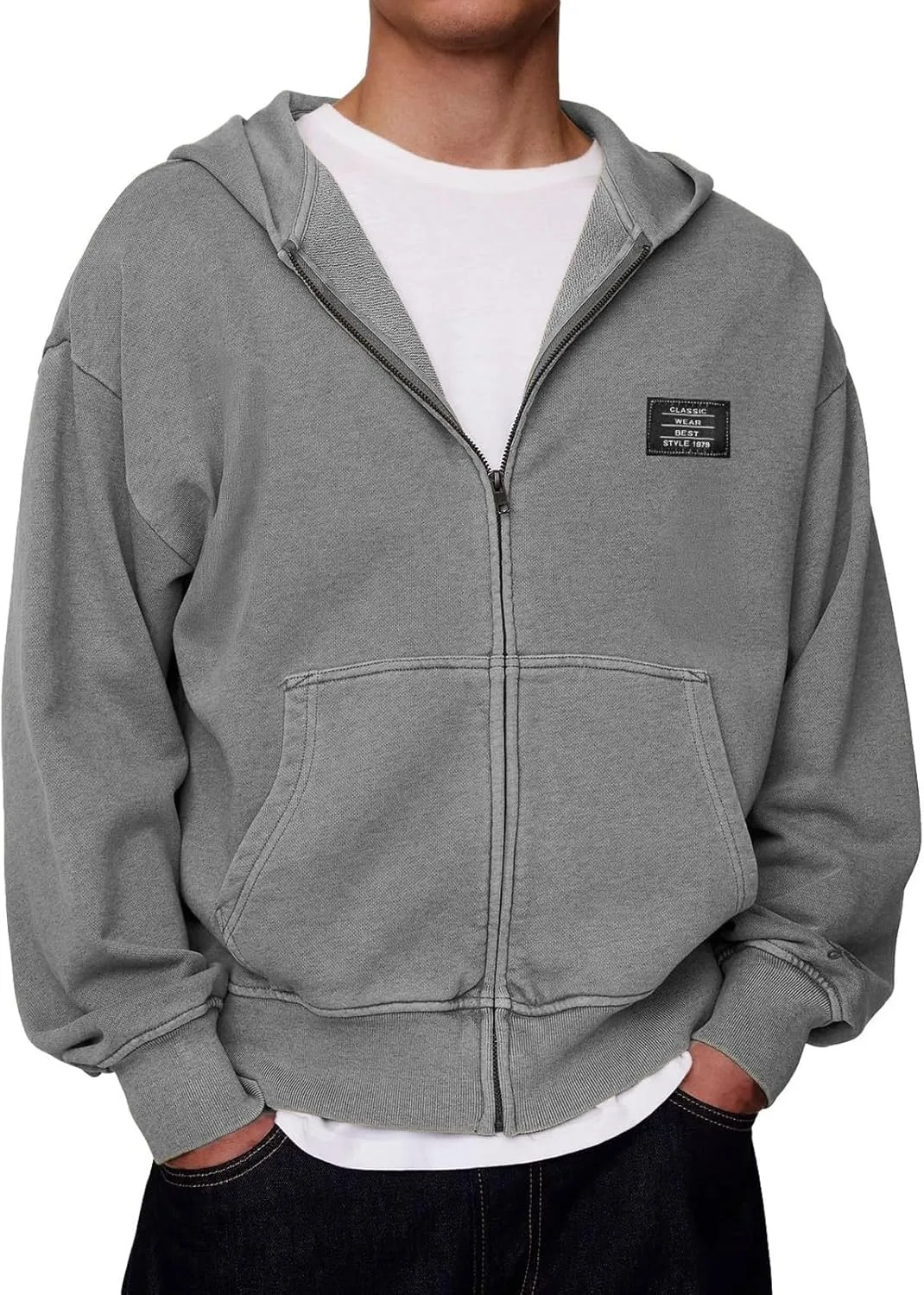 

Мужской винтажный худи на молнии 2025 мода облегченный потертый стирка оверсайз стритвир