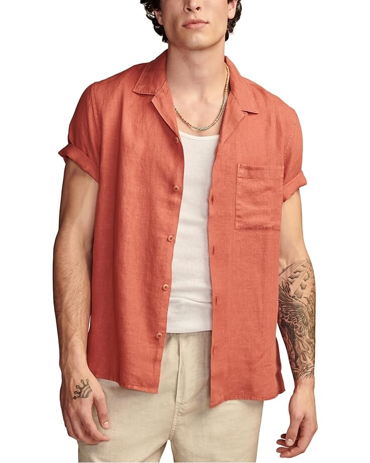 

Рубашка Lucky Brand Linen Camp Collar Short Sleeve, цвет Burnt Henna
