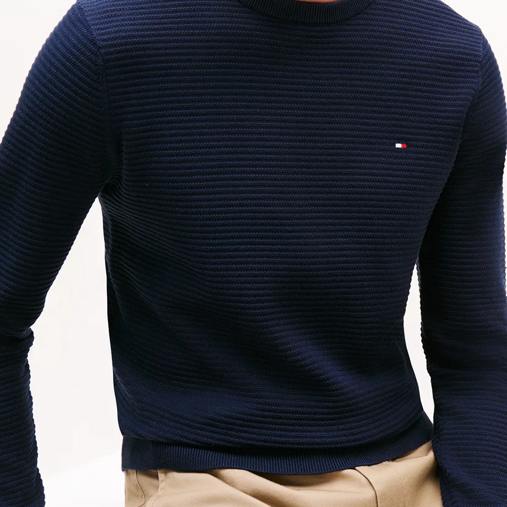 Мужской структурированный свитер с круглым вырезом тёмно-синий от Tommy Hilfiger — фото 4