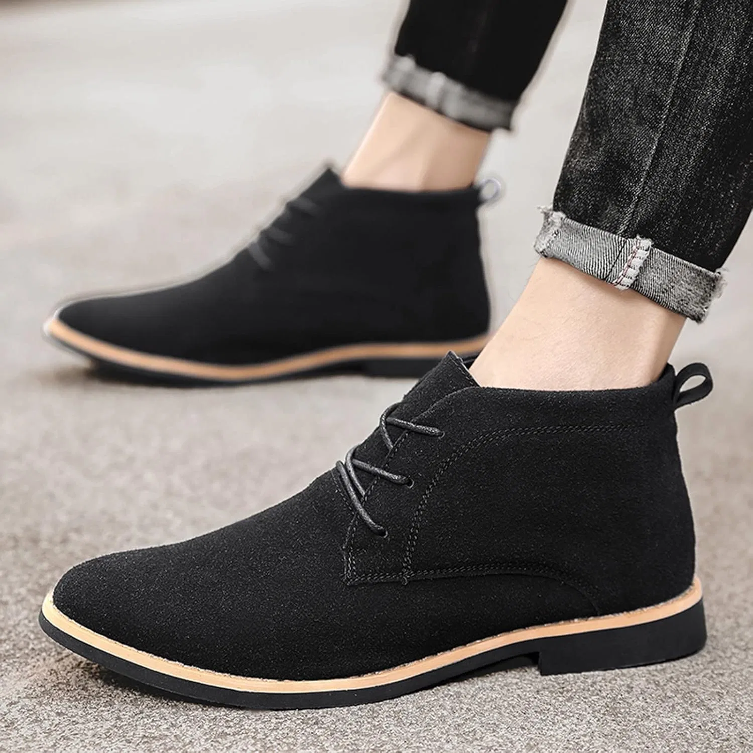 Мужские классические деловые кожаные туфли на шнуровке, средней высоты, без шнуровки Generic, Black — фото 2