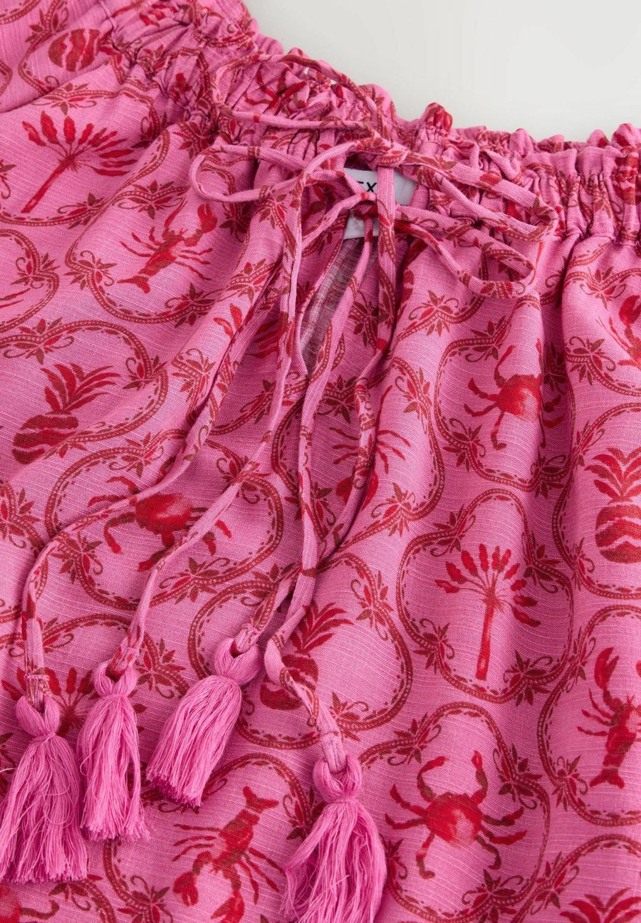 Блуза Next SHORT SLEEVE TIE NECK BARDOT, Pink/Red Lobster Print/Pink — фото 3