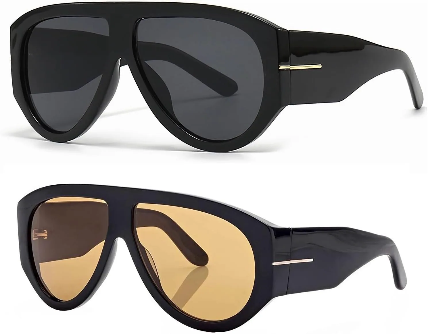 

Модные ретро-солнцезащитные очки-авиаторы OSAGAMA большого размера для женщин и мужчин, в стиле 70-х, дизайнерские, с толстой оправой, классические, 2pcs Black+brown