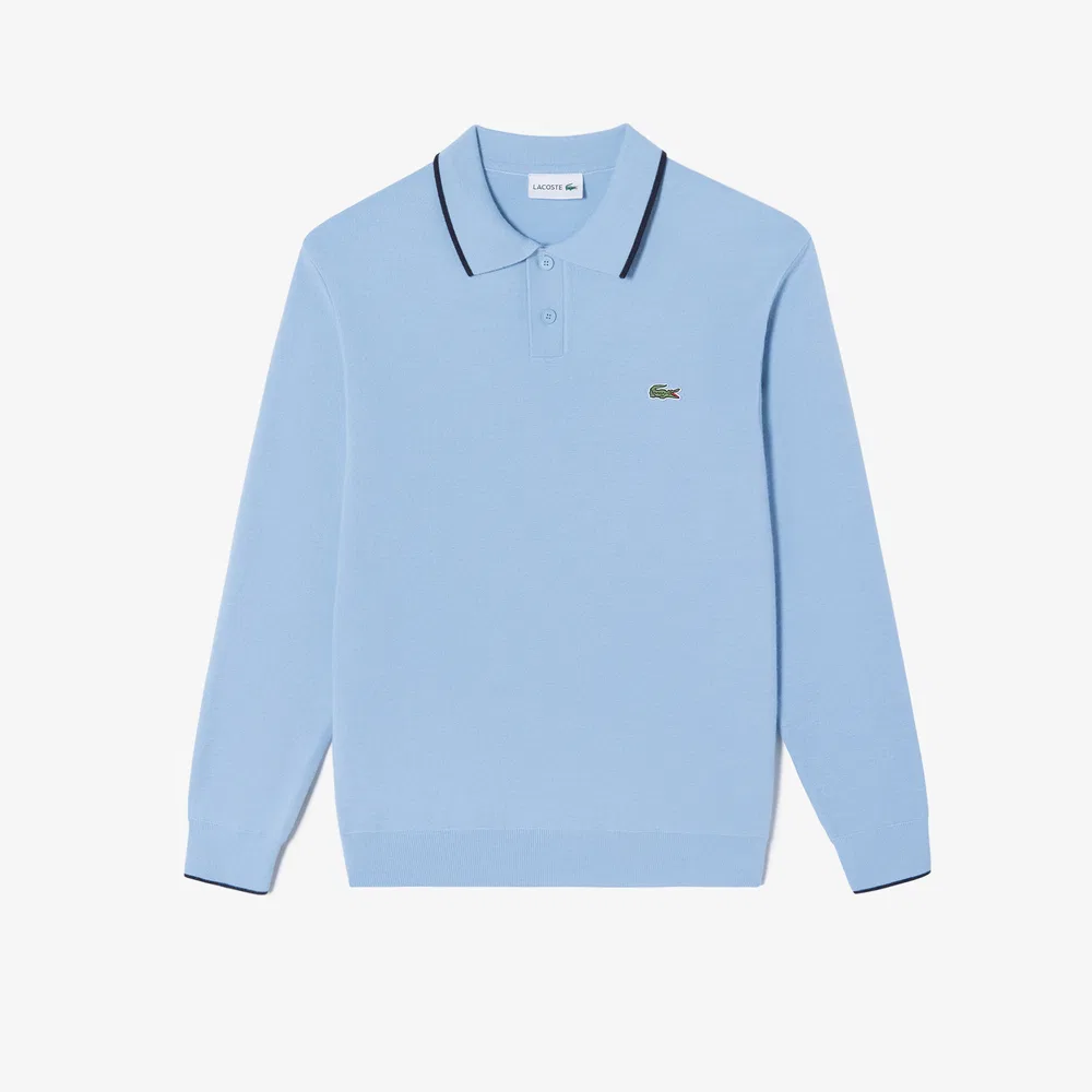 Мужской базовый поло-свитер, небесно-голубой, от Lacoste — фото 3