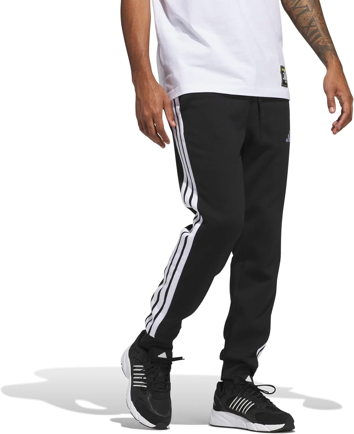 Мужские флисовые брюки Adidas Essentials 3 Stripe Regular Fit, черно-белый — фото 2