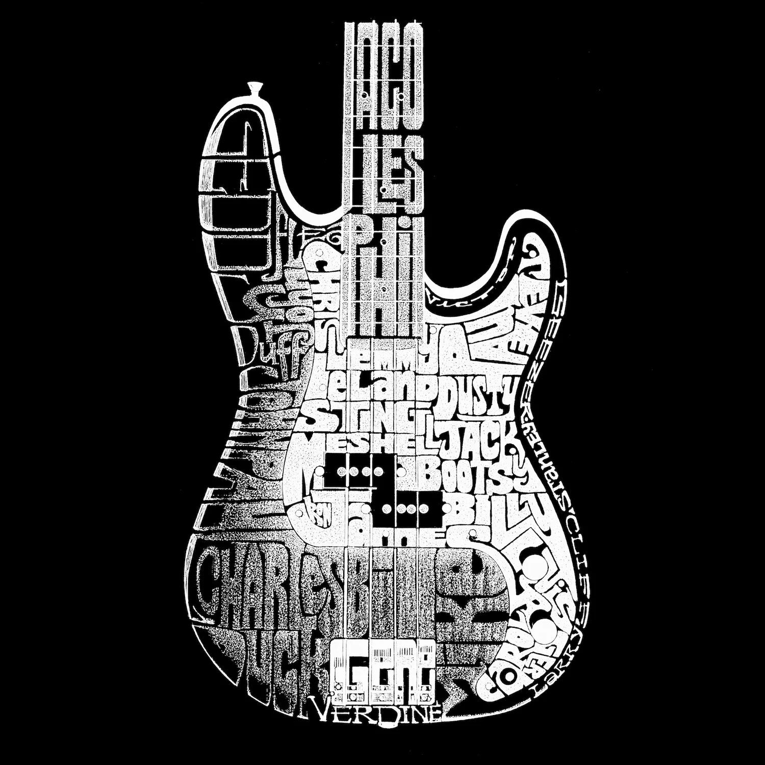 

Бас-гитара — мужская футболка с рисунком Word Art LA Pop Art, черный