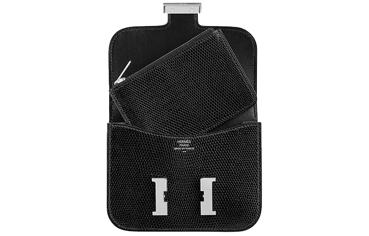 HERMES Кошелек Constance Slim Lizard Skin, картхолдер, поясная сумка женская Black — фото 3