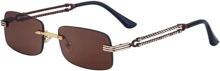 

Маленькие прямоугольные солнцезащитные очки без оправы для мужчин, роскошные винтажные панк-очки, безрамочные солнцезащитные очки UV400 HVTVTLA, C2goldbrown