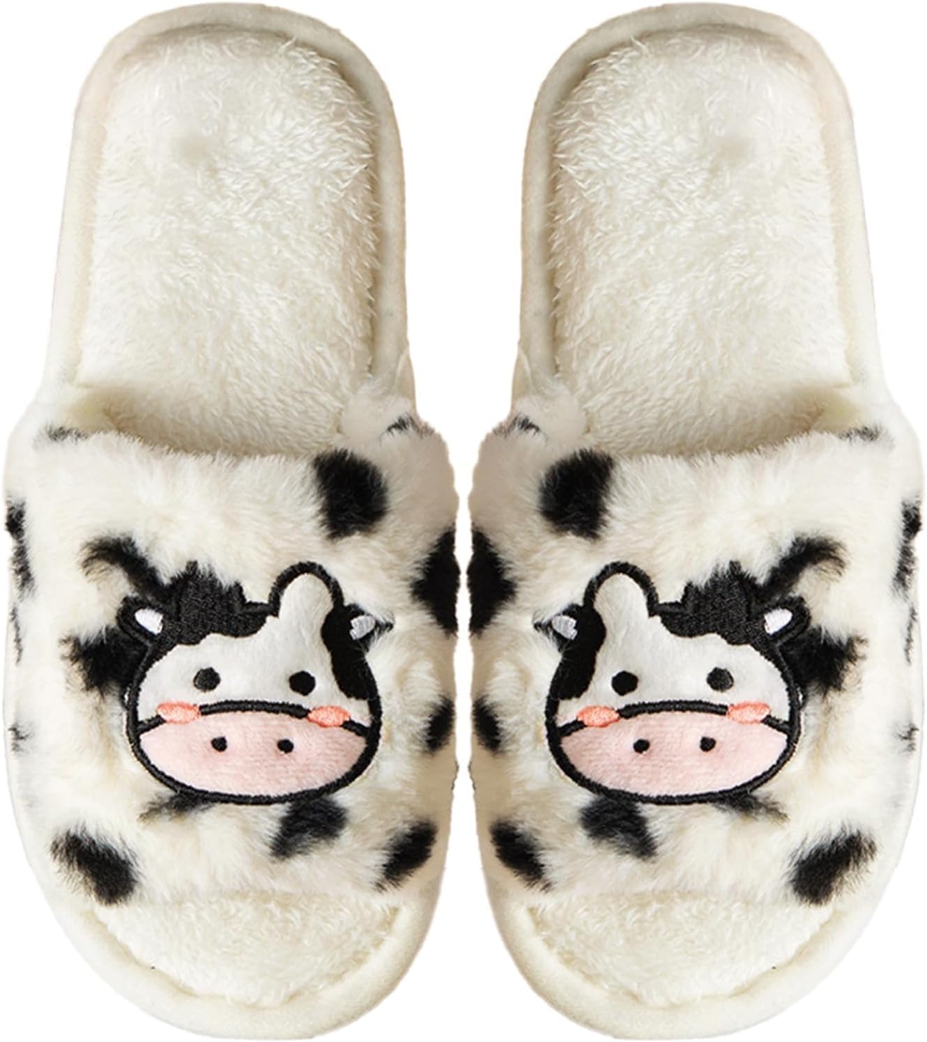 

Тапочки «Корова» для женщин и мужчин, взрослые, забавные, кавайные, милые, мягкие, пушистые, теплые, для дома и улицы, с нескользящей подошвой Elirar, белый