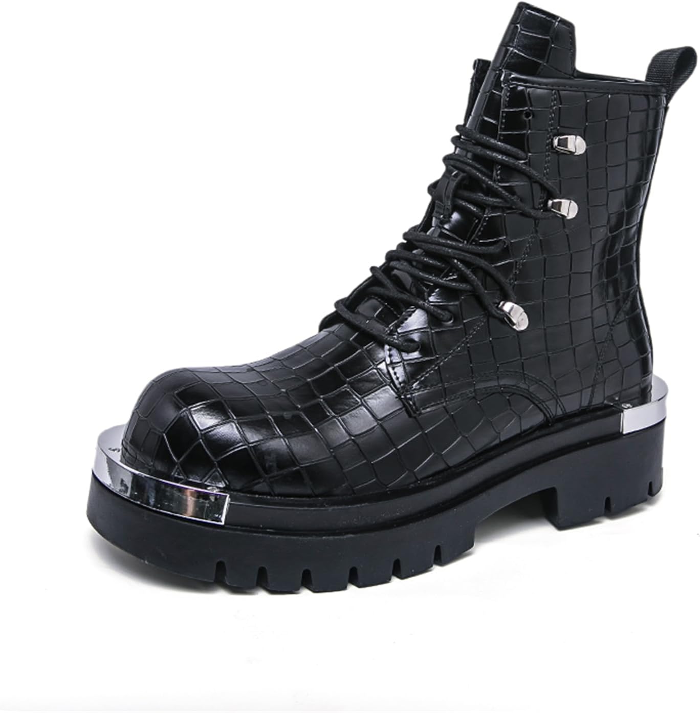 

Мужские ботинки TIXEWSJH с текстурой под камень из лакированной кожи, на платформе, с круглыми носками, черный