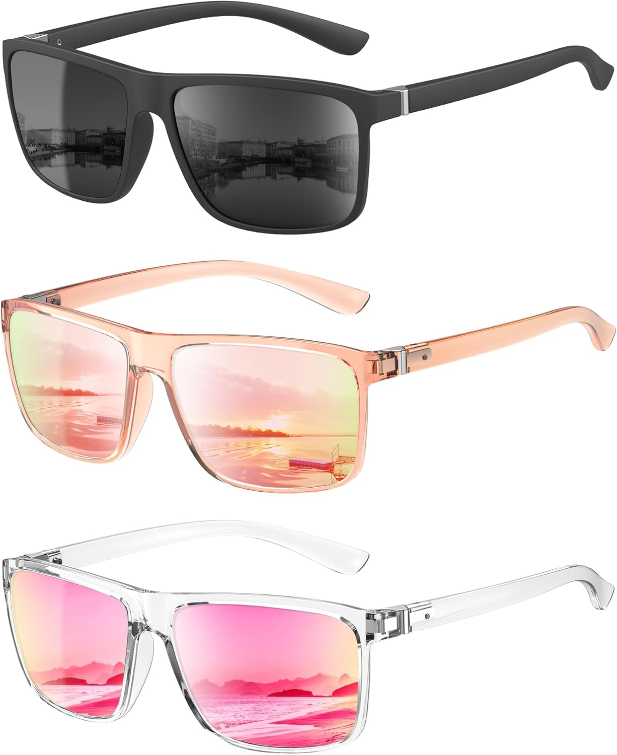 

Поляризованные солнцезащитные очки KALIYADI для мужчин и женщин, мужские солнцезащитные очки с защитой UV400 для вождения, рыбалки, гольфа (3 шт.), Black+pink+sakura Powder