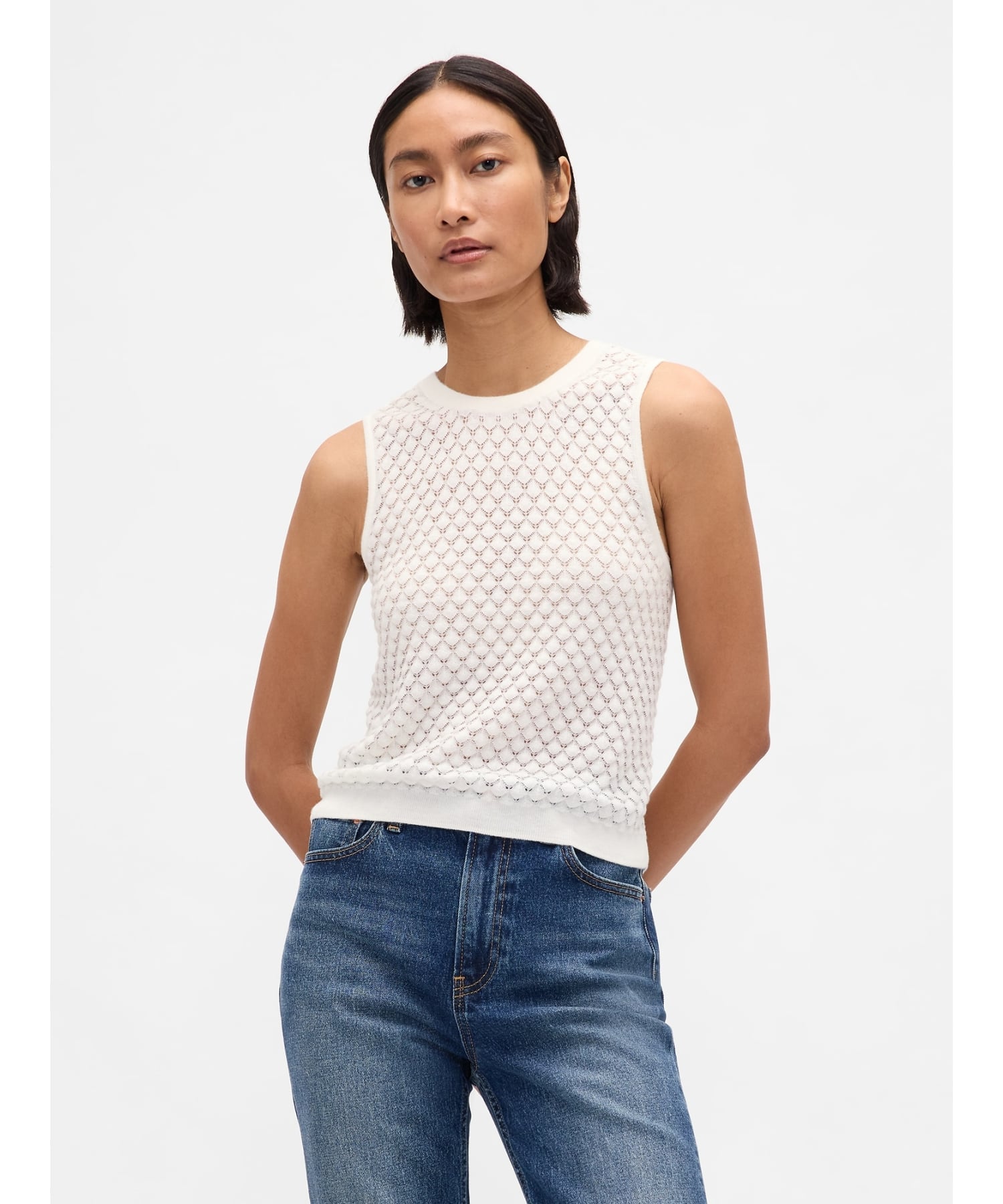 (W)CashSoft Cashmere Touch Легкий укороченный топ-майка GAP, IVORY_FROST