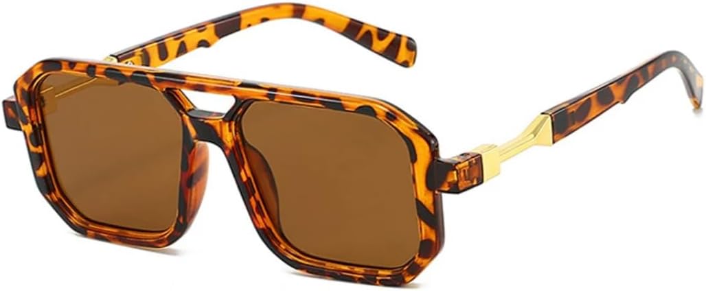 

Модные женские солнцезащитные очки с двойной перемычкой и многоугольными линзами в стиле ретро, ​​прозрачные градиентные линзы, защита от УФ-излучения UV400, трендовые мужские солнцезащитные очки VRTRFFTR, Leopard Tea