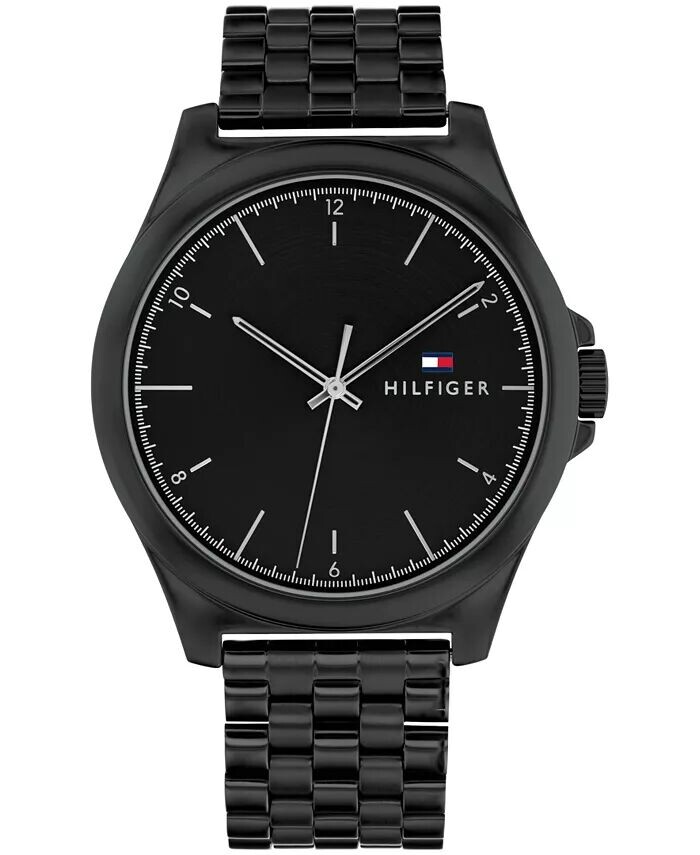

Мужские кварцевые черные часы из нержавеющей стали 42 мм Tommy Hilfiger