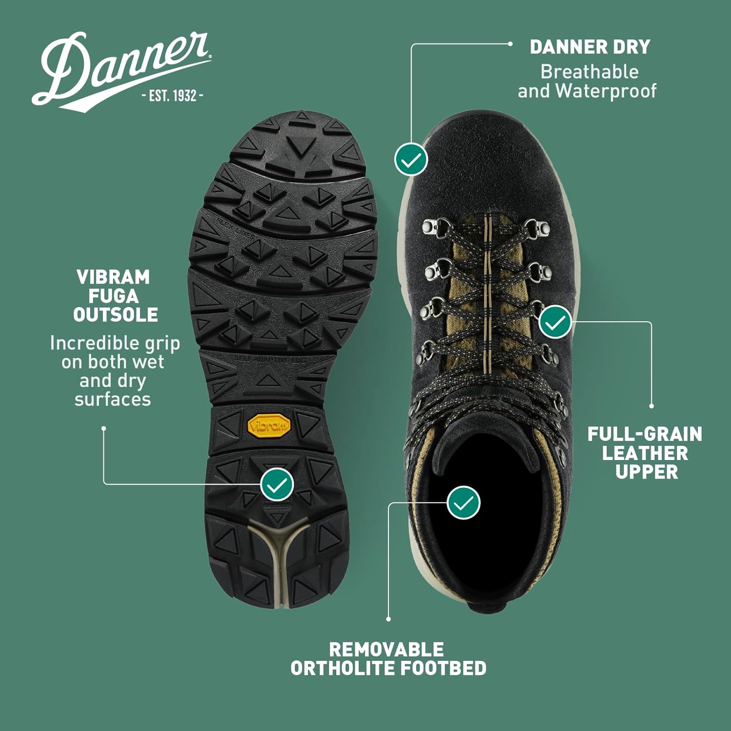 Водонепроницаемые туристические ботинки Danner Mountain 600 для мужчин - легкий, прочный верх, дышащая подкладка, стелька с тройной плотностью и подошва Vibram с отличным сцеплением, черный/хаки — фото 4