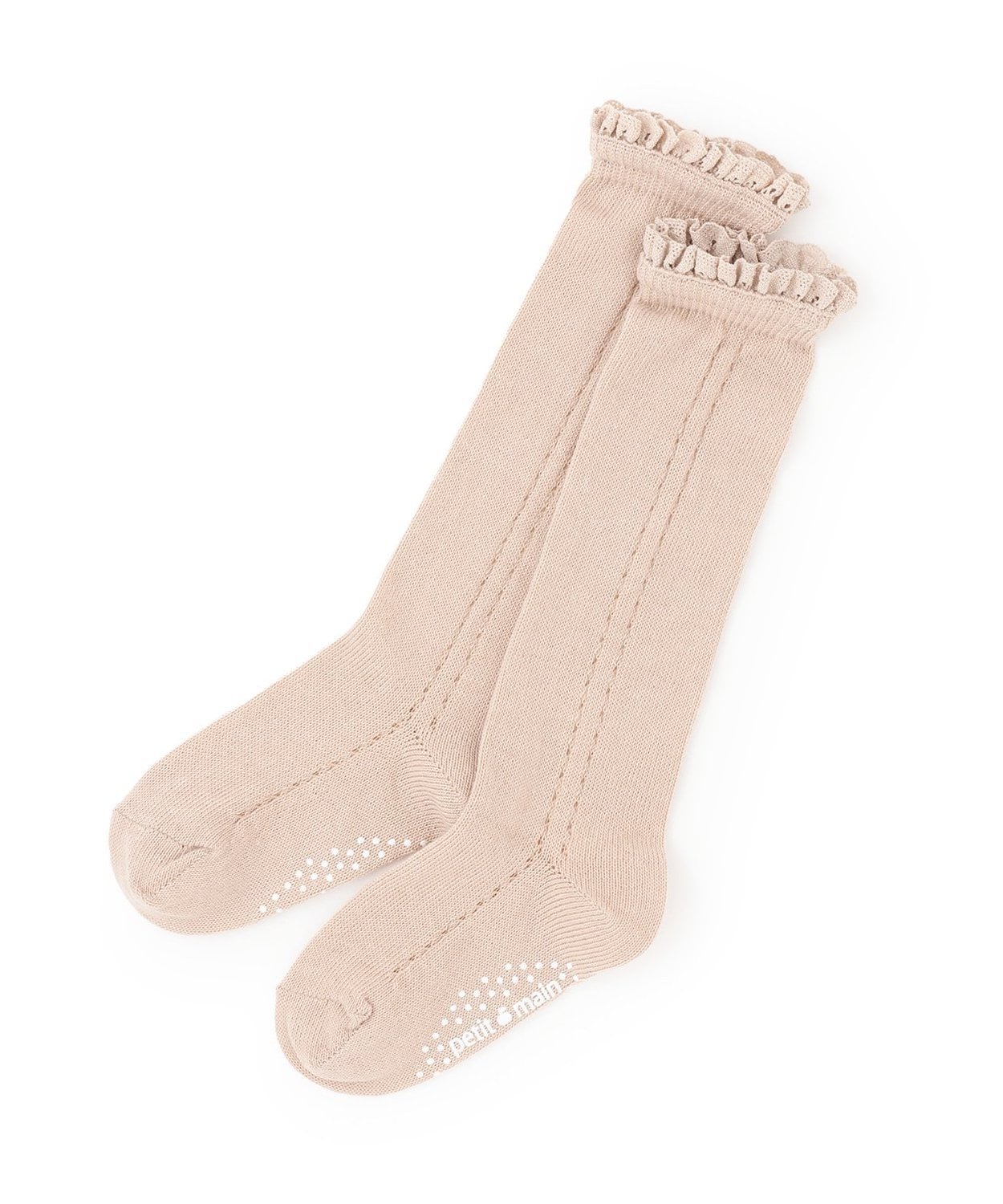Кружевные высокие носки Petit main, Light beige