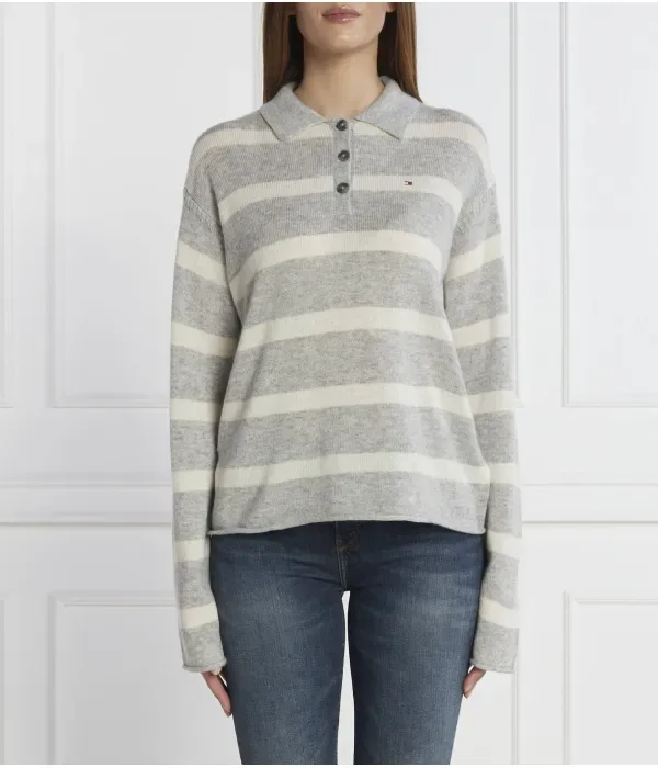 Мягкий шерстяной свитер поло-НК regular fit Tommy Hilfiger, серый