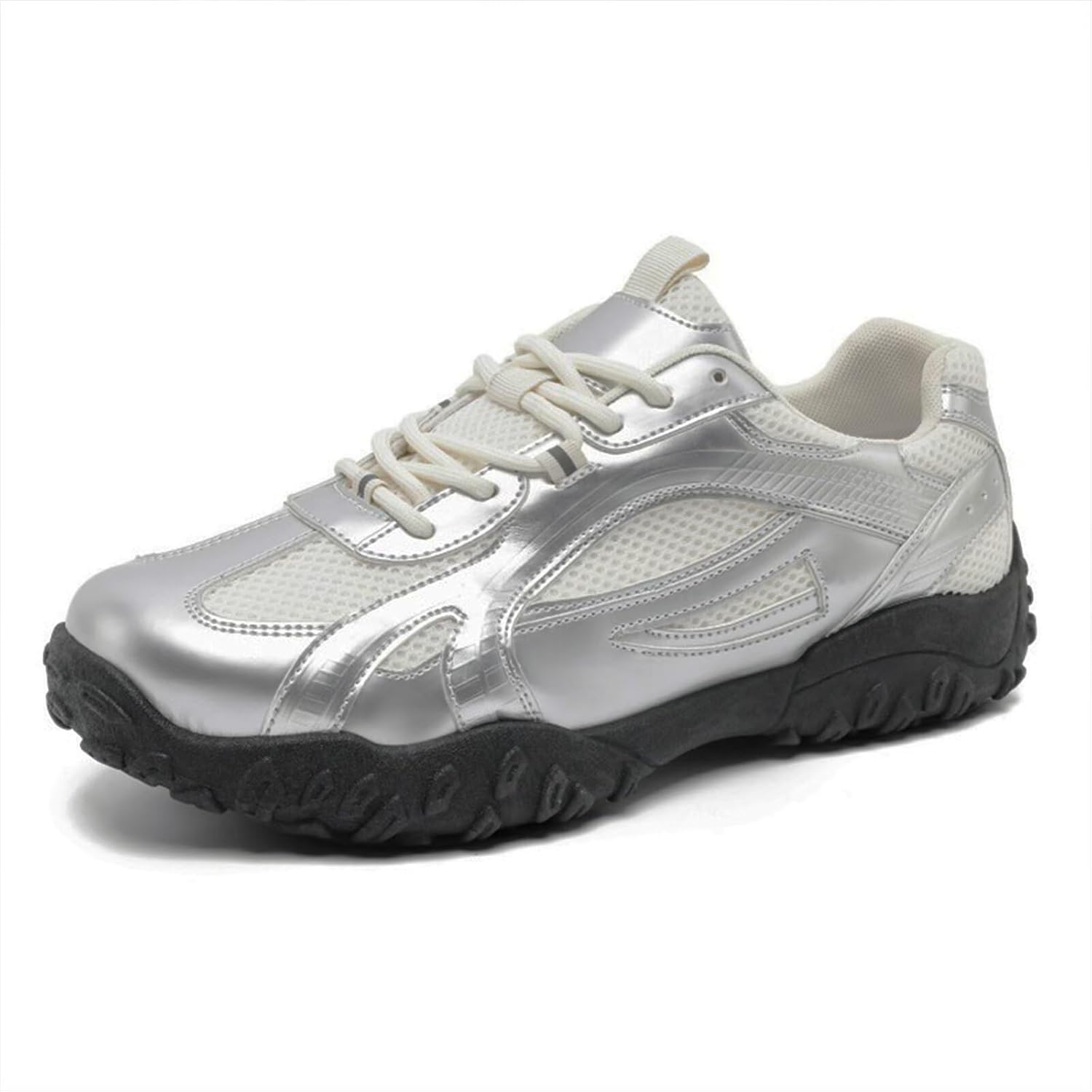 

Мужские дышащие повседневные кроссовки для прогулок, с круглым носком, удобные и мягкие, подошвы из EVA, не скользят и износостойкие Ozefiad, серебро