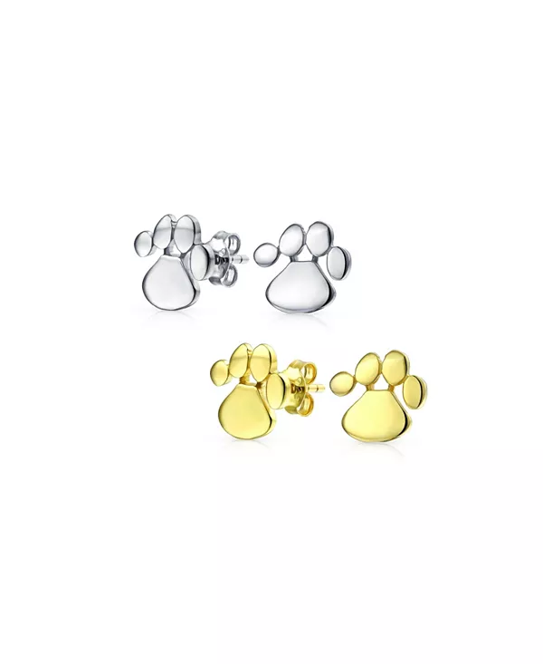 

Набор из 2 серег-гвоздиков с принтом лап любимой собаки или кошки из стерлингового серебра Bling Jewelry, gold-silver