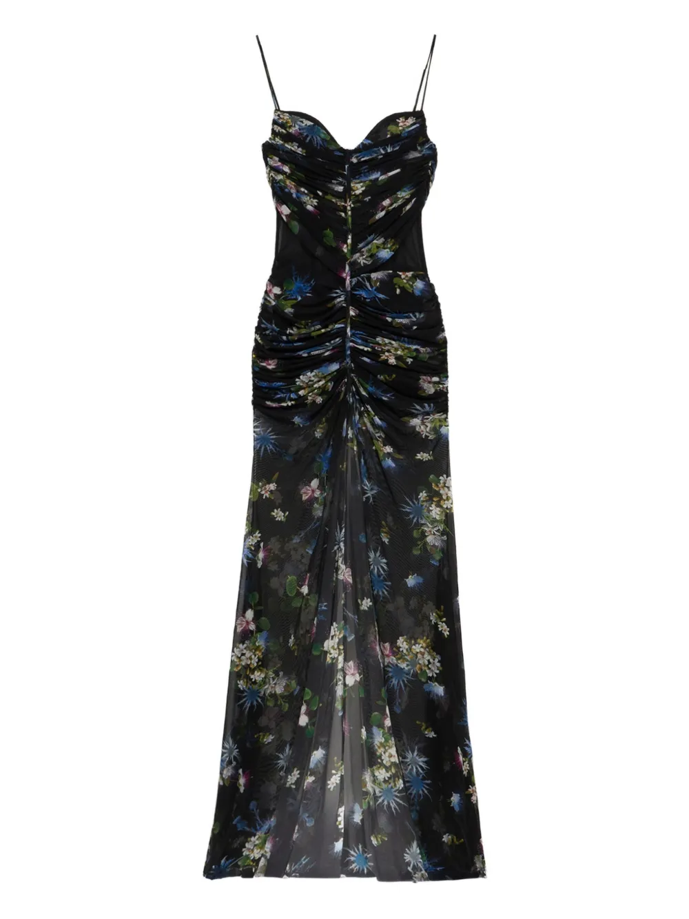 

Платье макси с цветочным принтом и сборками BLUMARINE, черный