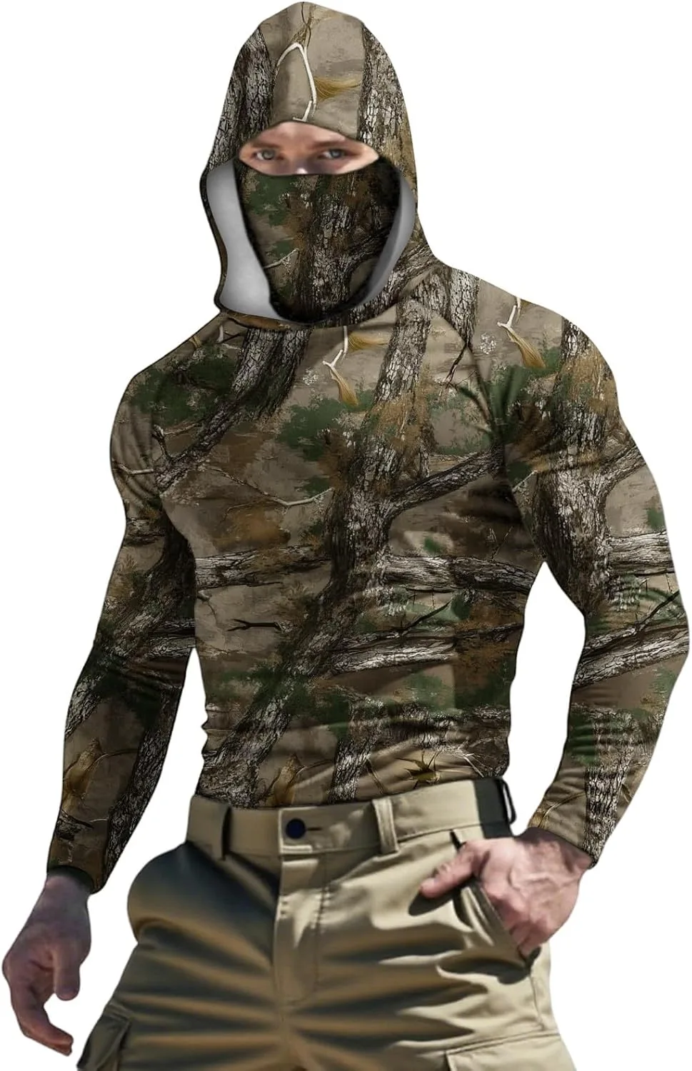 

Длинный рукав для женщин и мужчин, Faux Silk Rayon, защита от солнца, камуфляж, с капюшоном