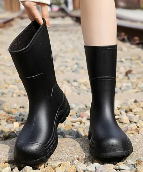 Унисекс дождевые ботинки на толстой подошве Vini MIDDLE RAIN BOOTS чёрные — фото 4