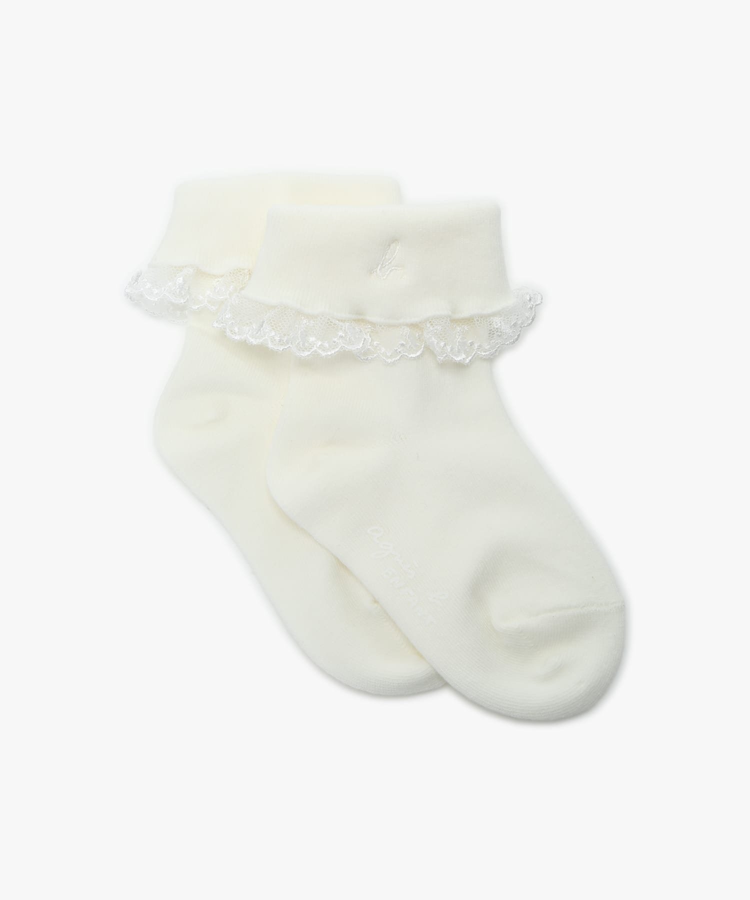 Детские носки с вышитым логотипом "b". и оборками на шнуровке Agnes b. ENFANT, White