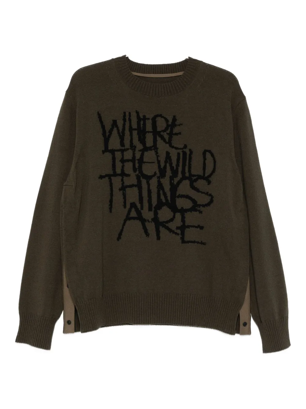 

Свитер с текстовым принтом Sacai, зеленый