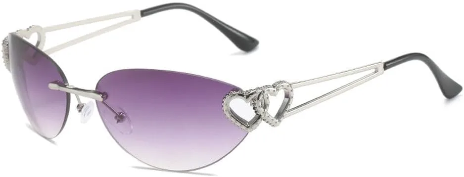 

Винтажные панк-солнцезащитные очки без оправы с двойным сердцем для женщин и мужчин, модные очки «кошачий глаз», роскошные солнцезащитные очки HVTVTLA, Gray