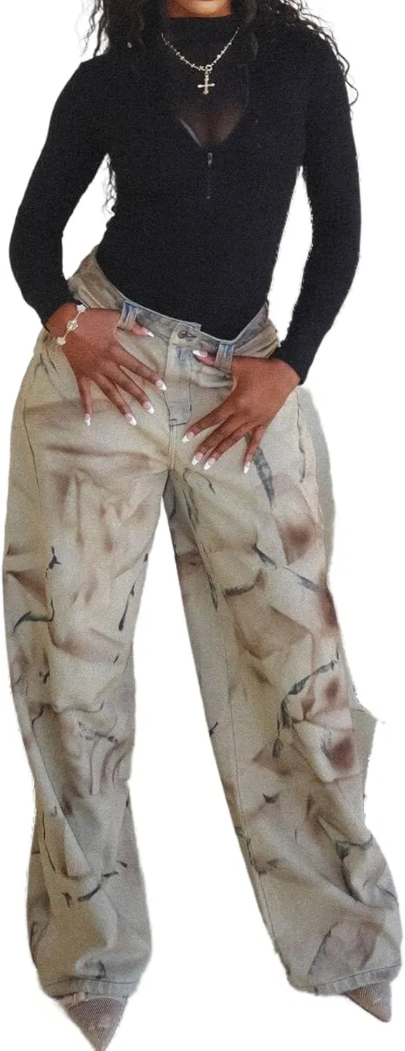 Джинсы свободные, высокие, Khaki