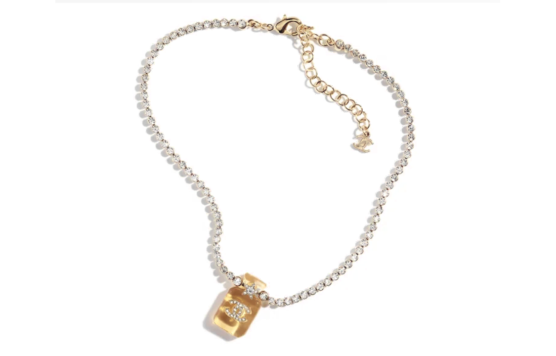 

23S металлическое ожерелье с кристаллами для женщин CHANEL, оранжевый/золотой