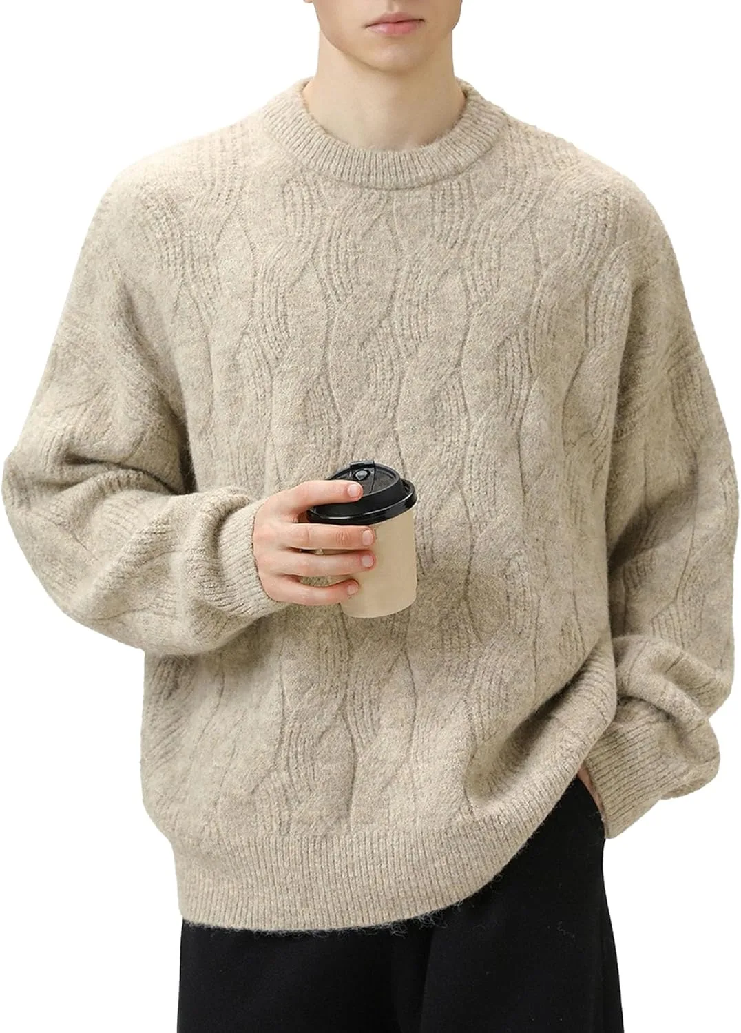 

JEShifangjiusu мужской оверсайз свитер с цветочным узором, утолщенный, кашемир, кабельная вязка