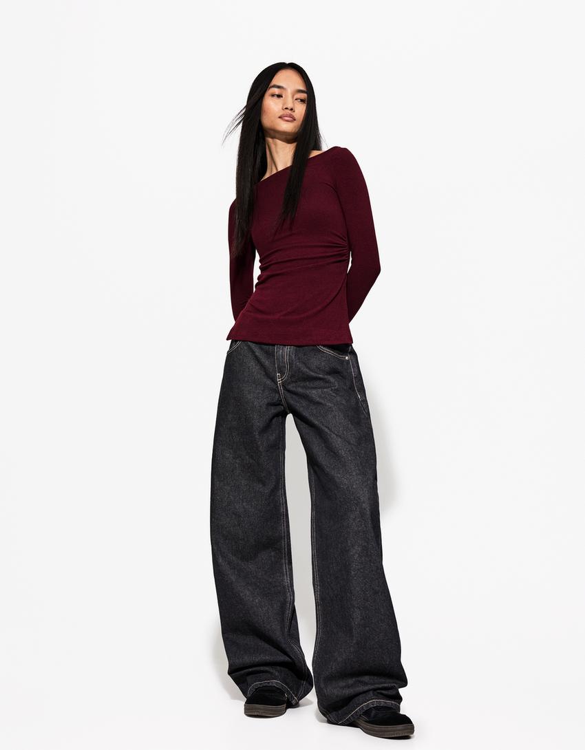 

Футболка с длинным рукавом Bershka, бургундия