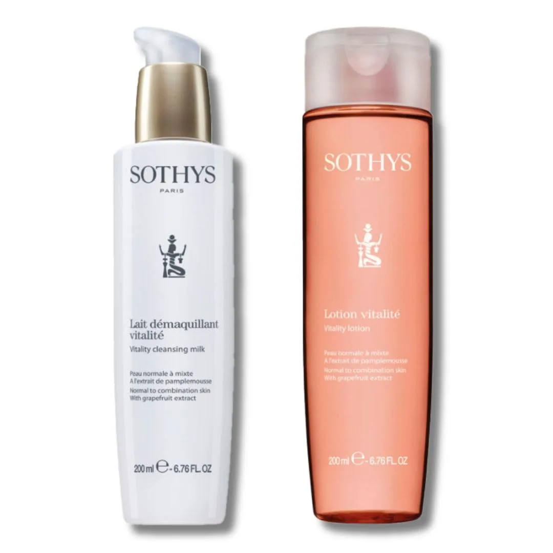 Набор для умывания SOTHYS Vitality: молочко и тоник с экстрактом грейпфрута.