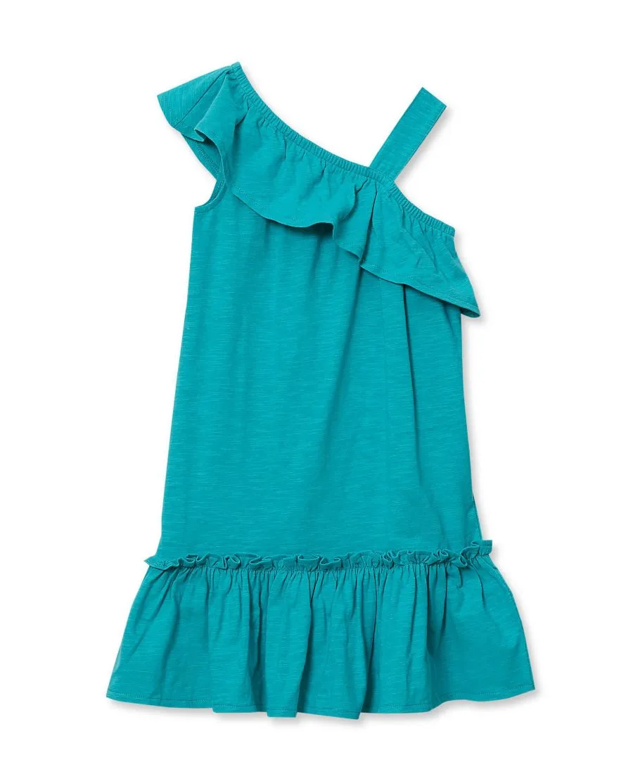 Асимметричное платье с оборками для девочек Lands' End, Baltic Teal