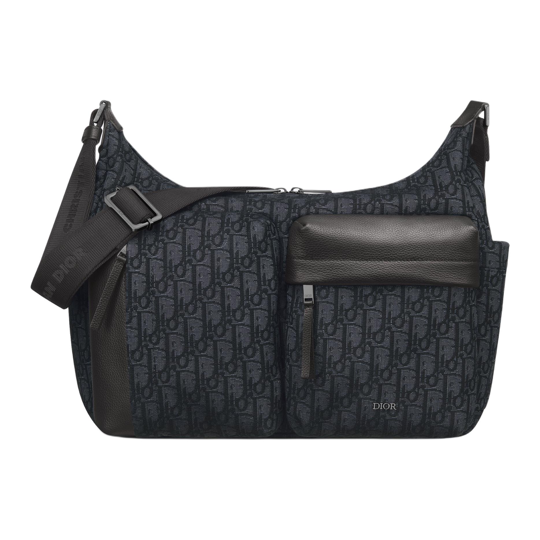 DIOR Техническая тканевая плечевая сумка среднего размера мужская черная — фото 2