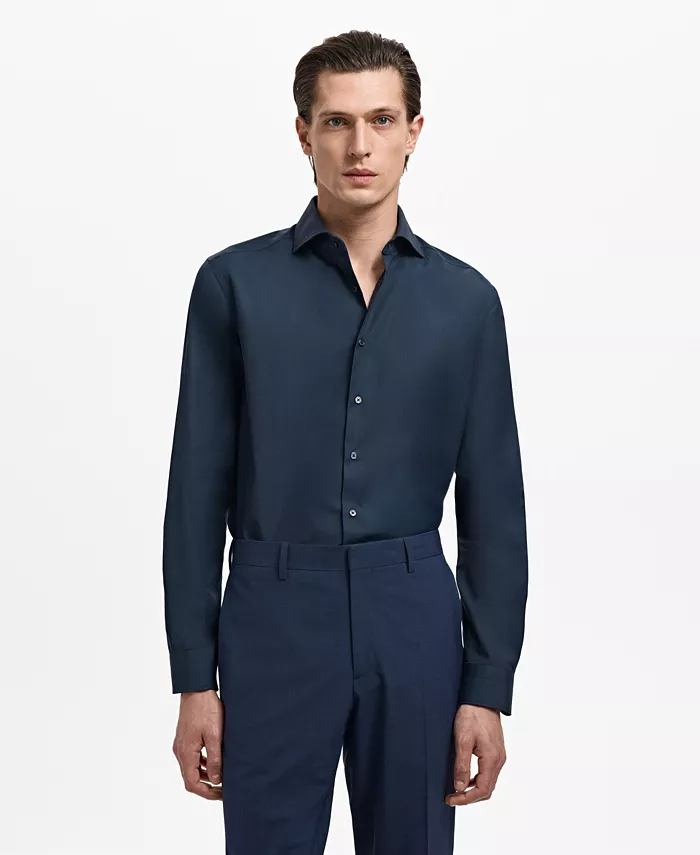 

Мужская облегающая рубашка из хлопкового поплина Mango, синий