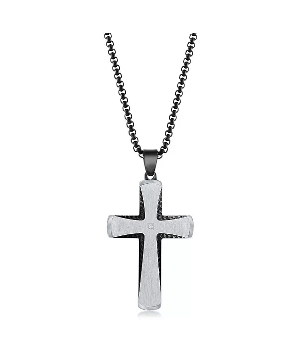 

Мужское ожерелье из нержавеющей стали с черным и серебряным крестом с фианитами Metallo, silver