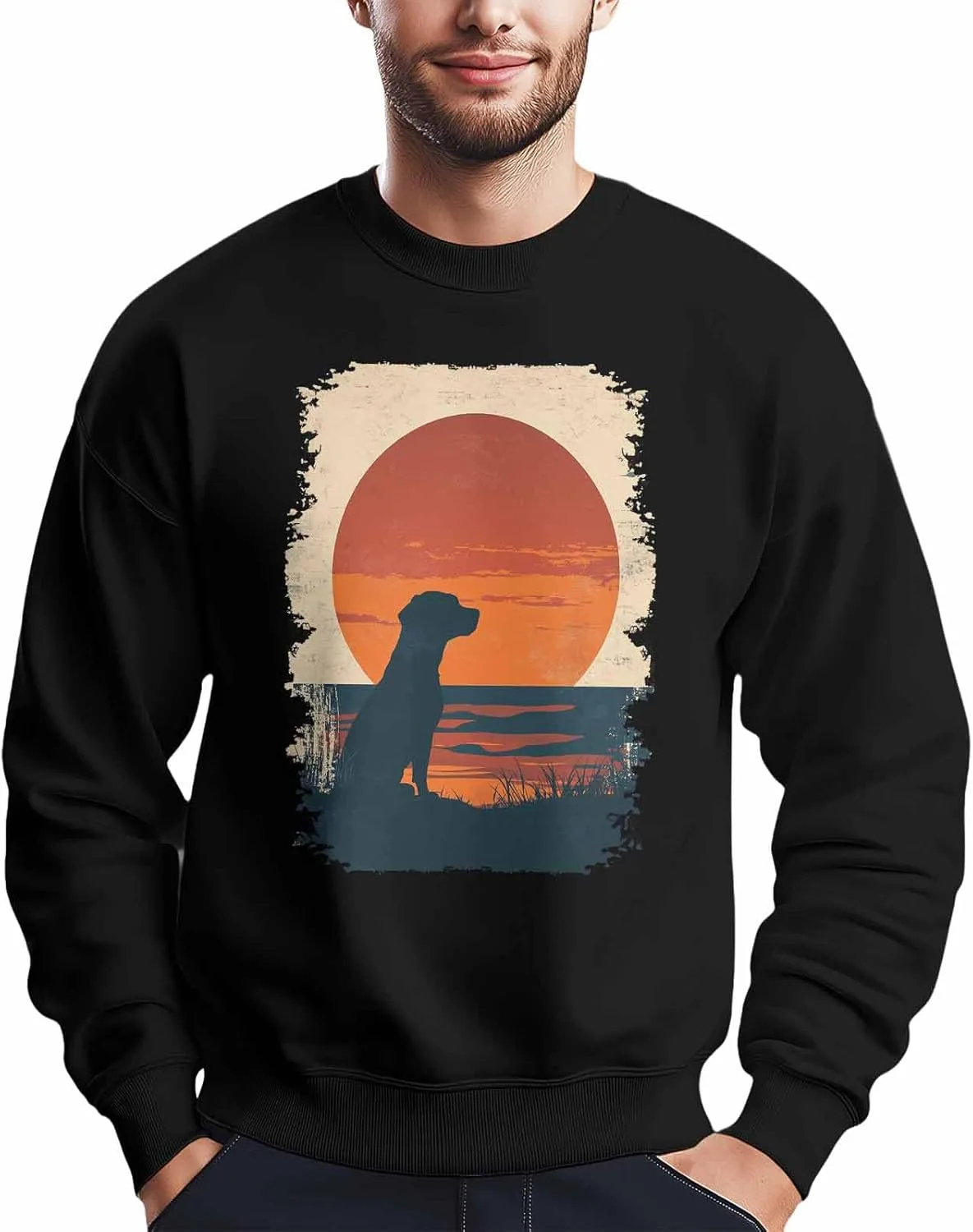 

Мужской свитшот с принтом собаки на фоне заката Winvebermior