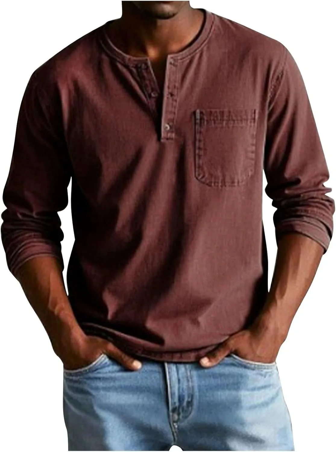 

Мужская футболка хенли с длинным рукавом и карманом